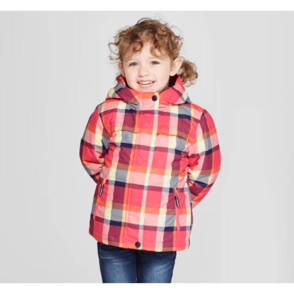 Cat & Jack Plaid Hooded Jacket Zip Up Durable Functional Warm Playtime Kids 3T